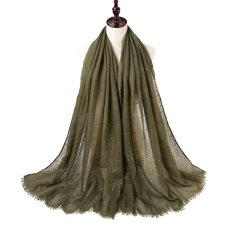 Cotton Hijabs Scarf Muslim Islamic Headscarf For Women Lady Soft Cotton Linen Tassel Sequins Islamic Hijab Shawl Wraps