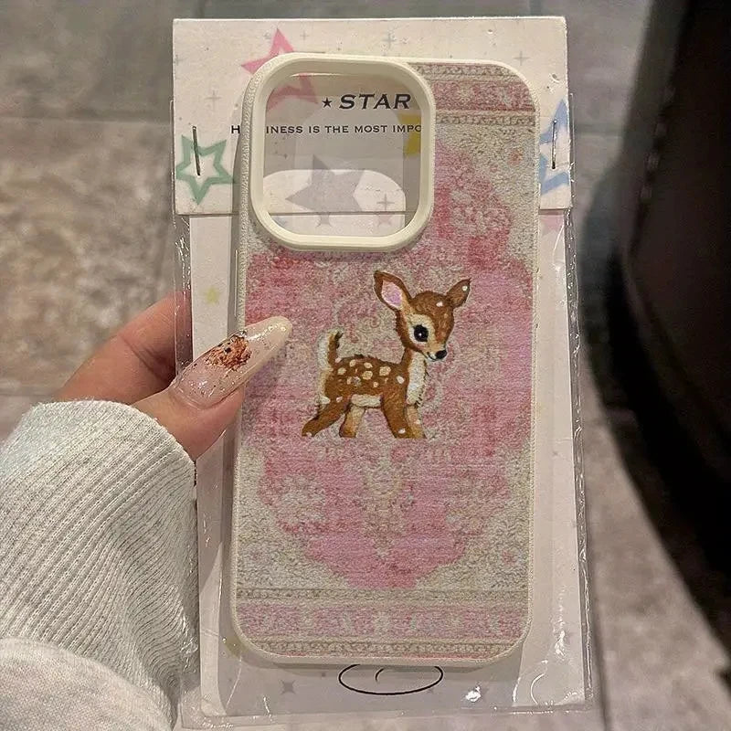 For iPhone 16 Case Vintage Deer Lichee Pattern Phone Cases for iPhone 14 15 16 17 Air Pro Max 16E XS XR Plus Soft Cover