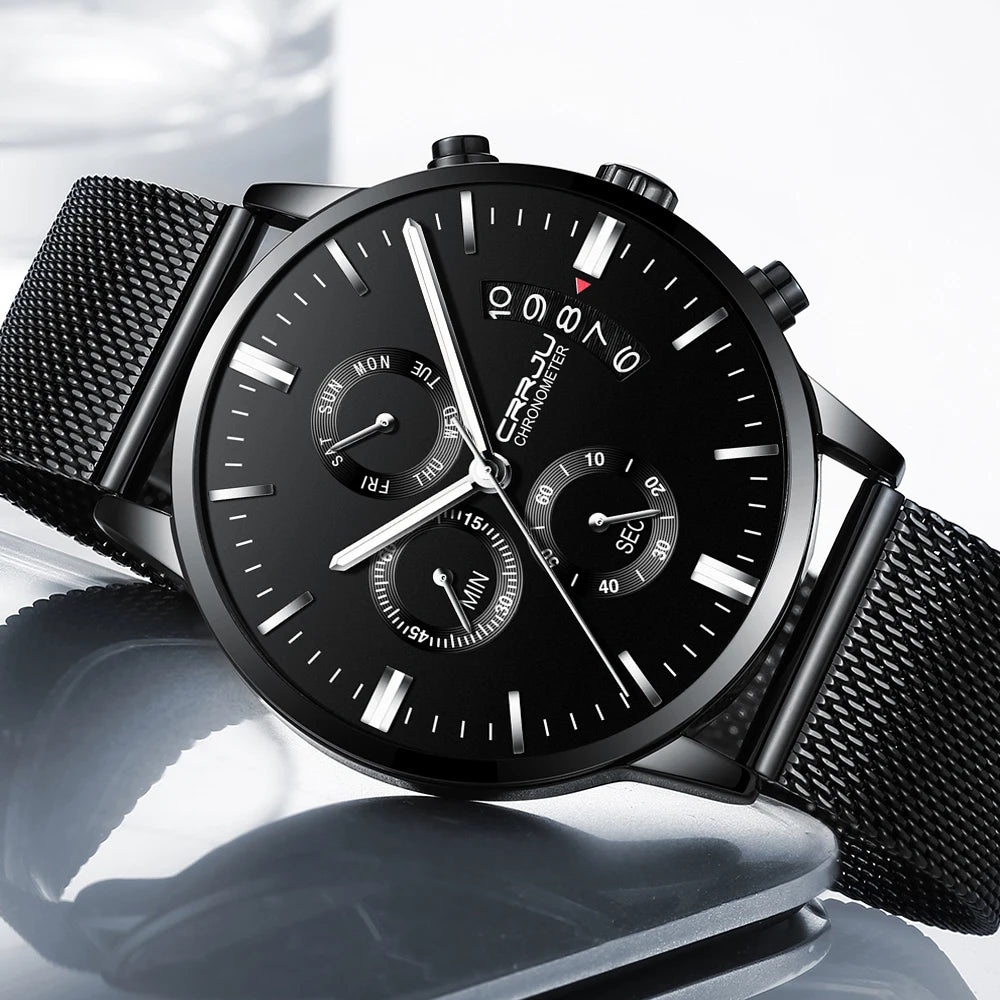 Men's Calander Waterproof Sport WristWatch with Milan strap Army Chronograph Quartz Heavy Watches Fashion male Clock