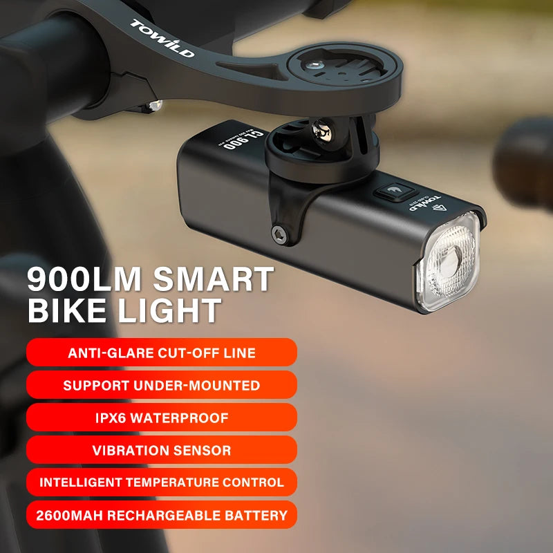 CL900 Bike Front Light 900 Lumens TYPE-C Rechargeable Bicycle Light IPX6 Cycling Headlight LED Flashlight MTB Bike Lamp