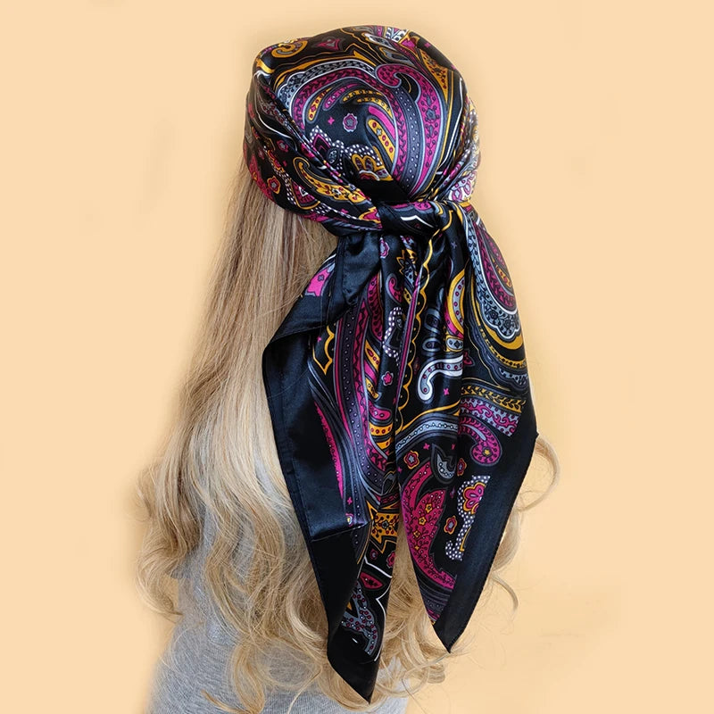 Retro Women Silk Scarf Bandanna Fashion Bohemian Pattern Square Hijab Lady Wrap Headband foulard muffler