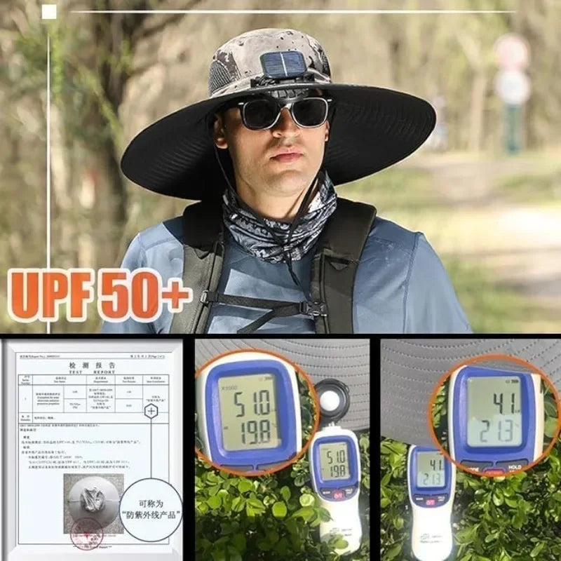 Wide Brim Solar Fan Hat With Dual Fans