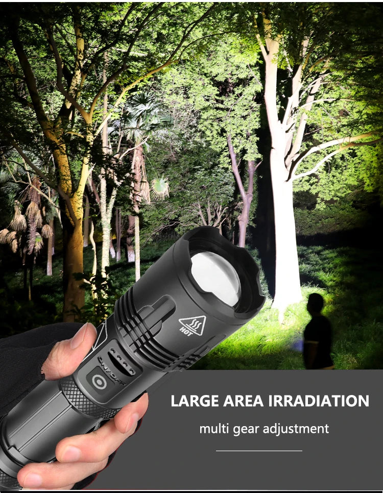 High Power Tactical Flashlight Rechargeable Zoom LED Torch with 5 Charging Modes Pen Clip
