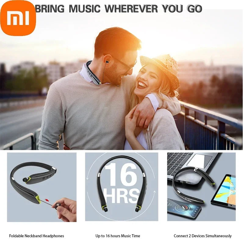 Xiaomi SX-991 Wireless Bluetooth Headset Neckband Foldable Headphones Retractable Earbuds Noise Cancelling Hifi Stereo Earphones