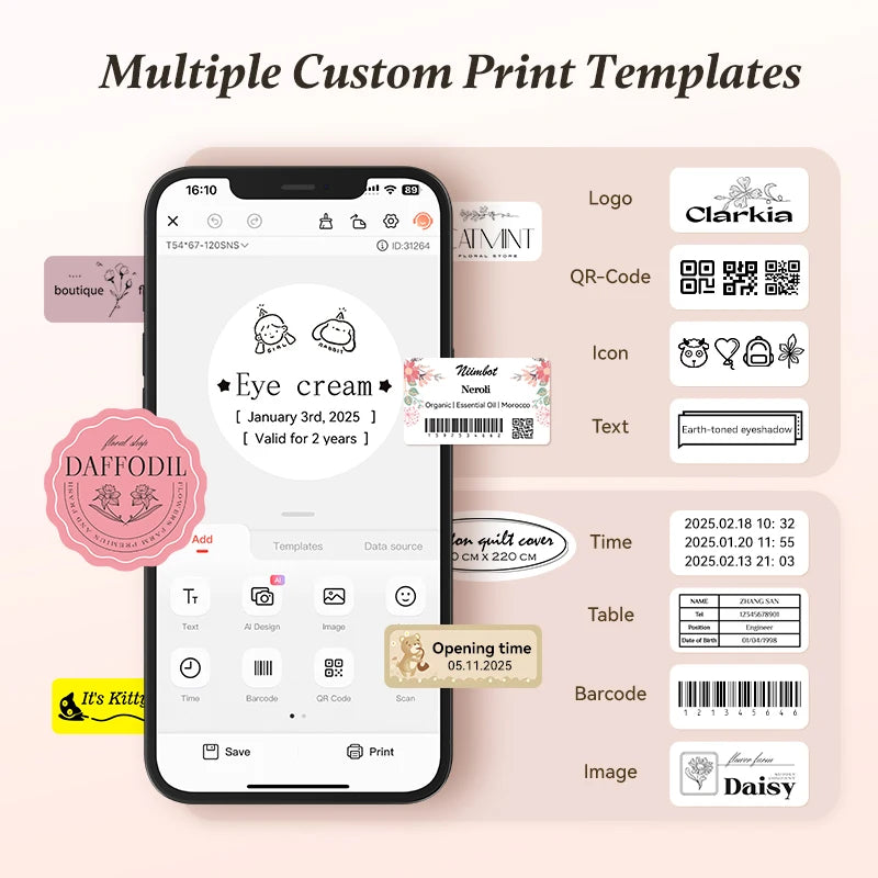 B1 Portable Label Printer, Bluetooth Wireless Mini Thermal Label Maker 20–50mm, Inkless Sticker Printer for Home & Business