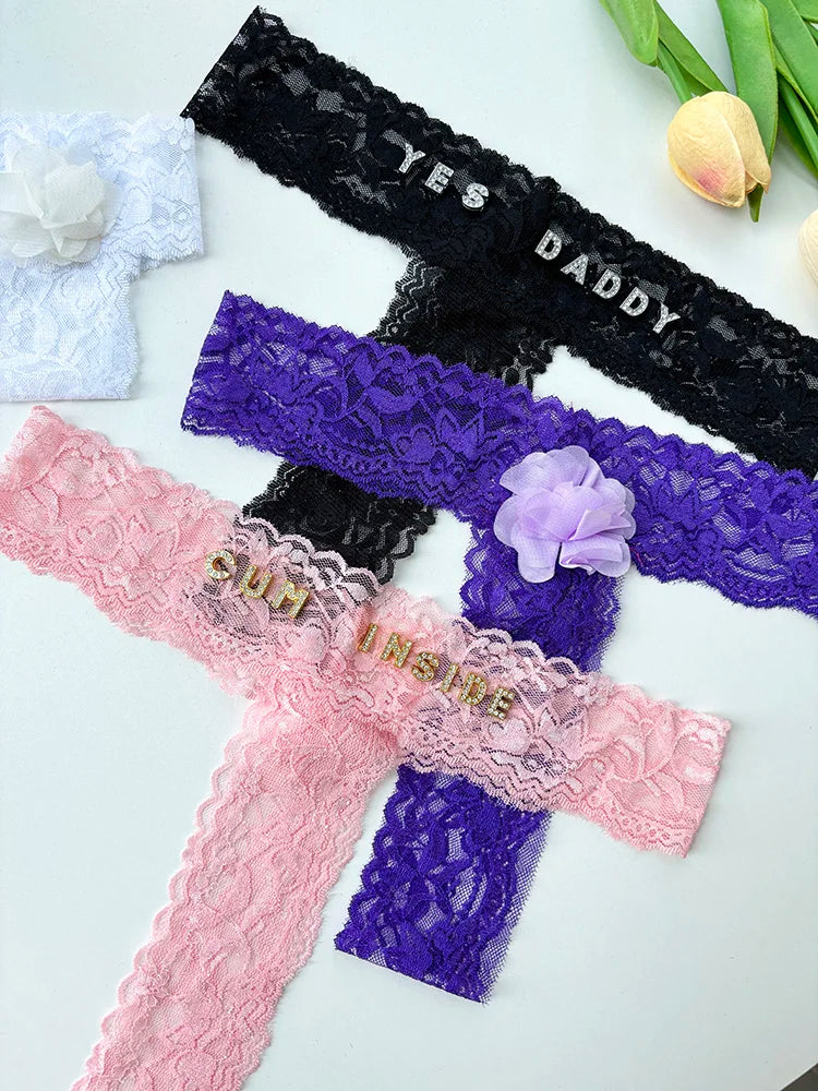 Custom Thong  Name Crystal Letters Women Lace tanga Customized Personalised G-String Panties T-back