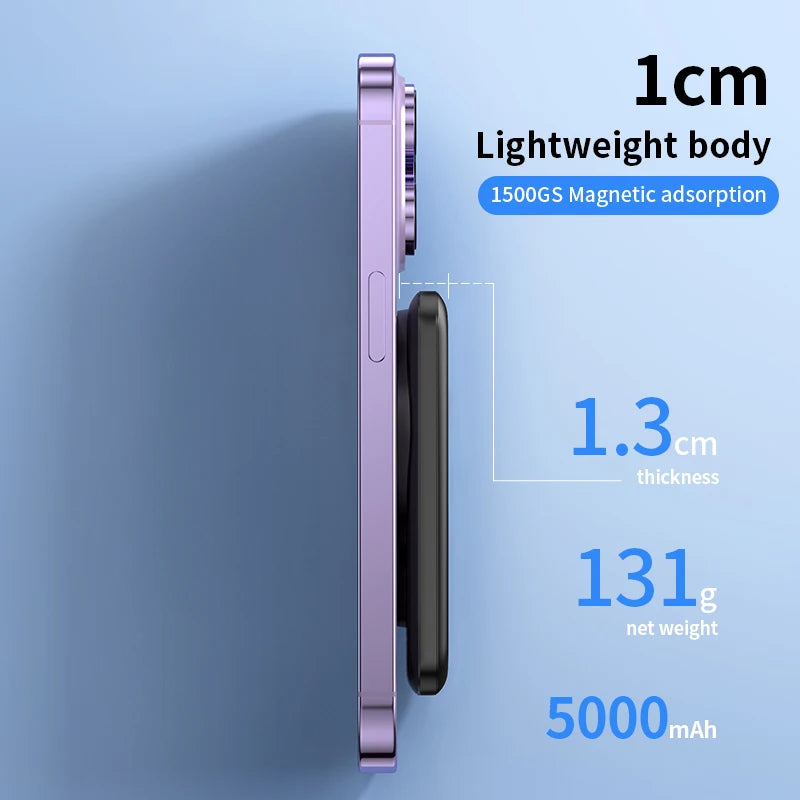 Portable Magnetic Power Bank 5000mAh 3-in-1 Wireless 15W Fast Charing Battery for iPhone 17 16 15 14 13 12 Pro Watch Airpods