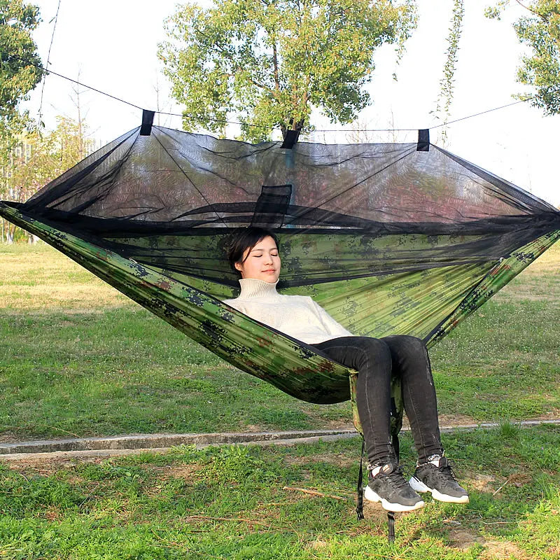 Portable Outdoor Camping Hammock with Mosquito Net High Strength Parachute Fabric Hanging Bed Hunting Sleeping Swing