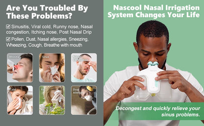 Nascool Electric Nasal Irrigation System with 50 SaltPods Suction Irrigator Nose Washer Sinus Rinse Device Cleaner Machine