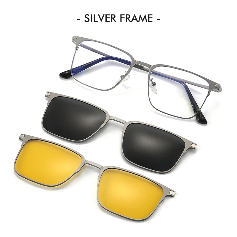 3 In 1 Magnetic Clip On Polarized Sunglasses UV400 Anti Blue Light Night Vision Glasses for Men Women