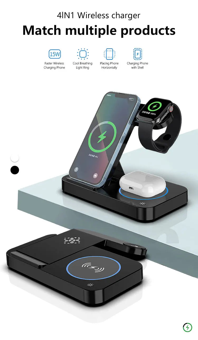 Portable Desktop Mobile Phone Wireless Charger Station 3In1 4 3 In One 3 In 1 Folding Megnetic Foldable 10W 15W Wireless Charger