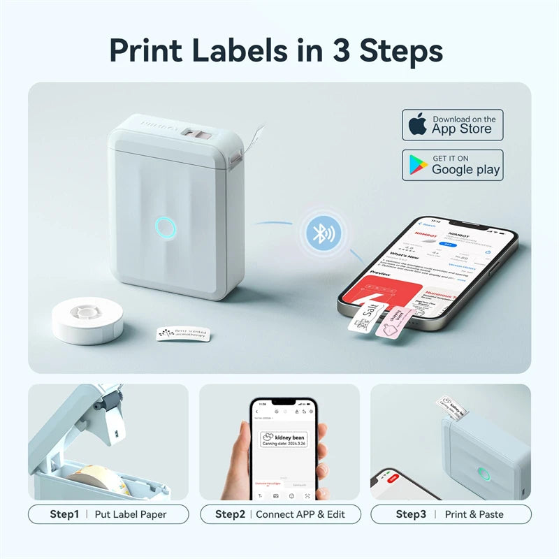D110 Mini Thermal Label Printer, Bluetooth Portable Pocket Sticker Maker 12–15mm Inkless Label Printer for Home Organization
