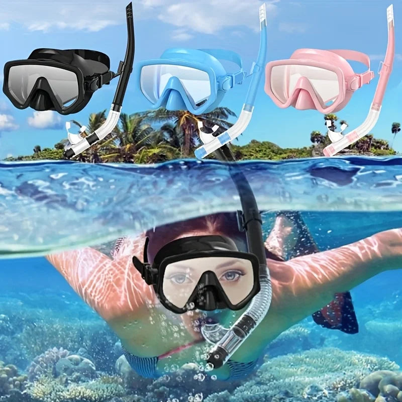 Dry Snorkel Set Diving Mask For Tempered Glass Professional Panoramic Snorkeling Gear Swimming Training Snorkel Kit