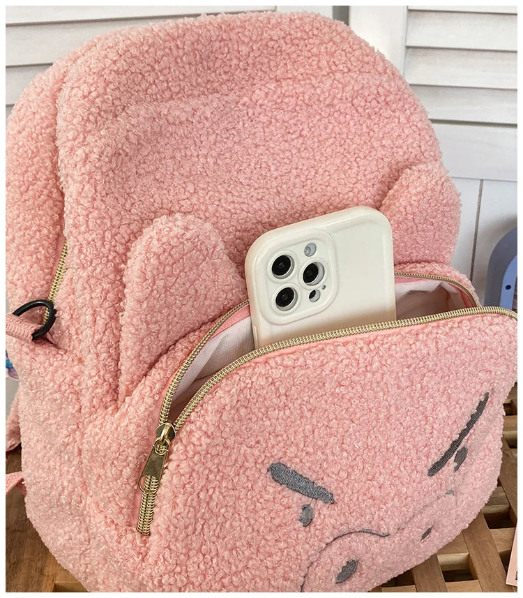 Cute Plush Pig Velvet Backpack Large Capacity Shoulder Bag