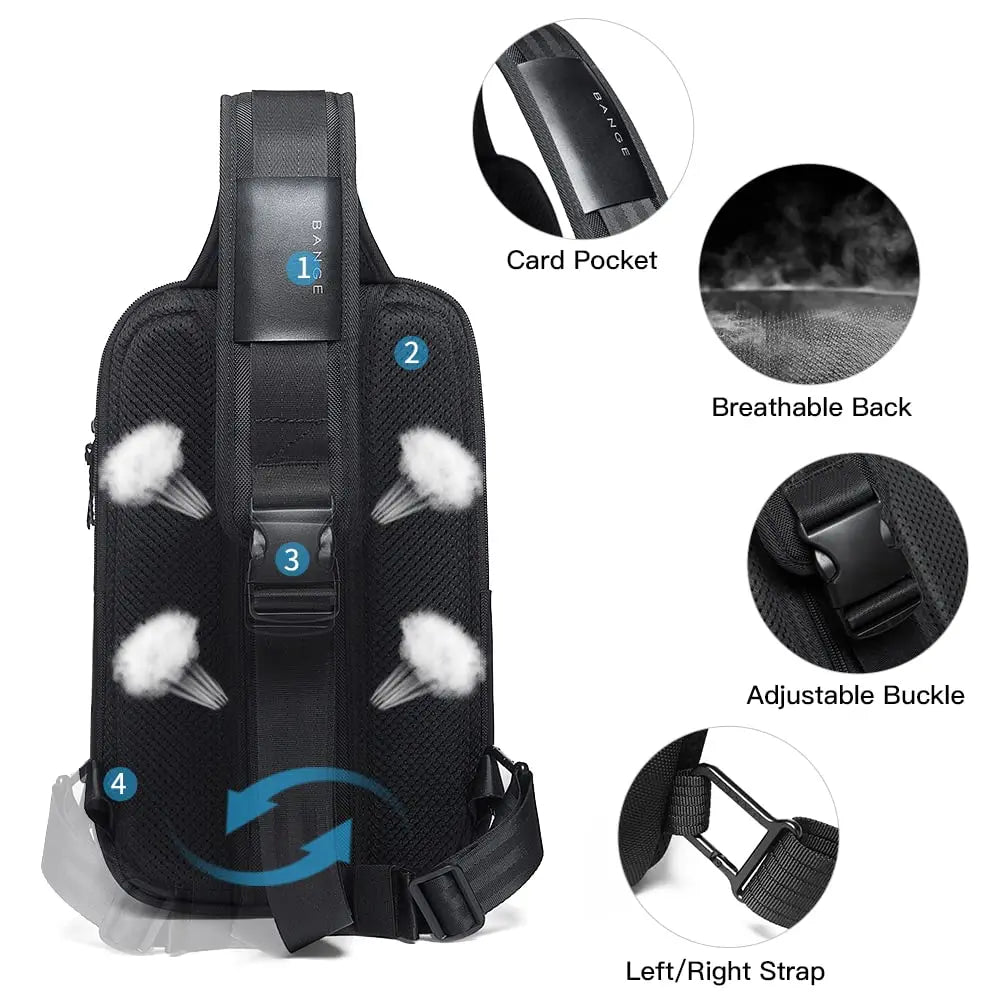 Anti-theft Chest Bag Shoulder Strap USB Rechargeable Crossbody School Gym Pack, Men Sports Waterproof Shoulder Bag