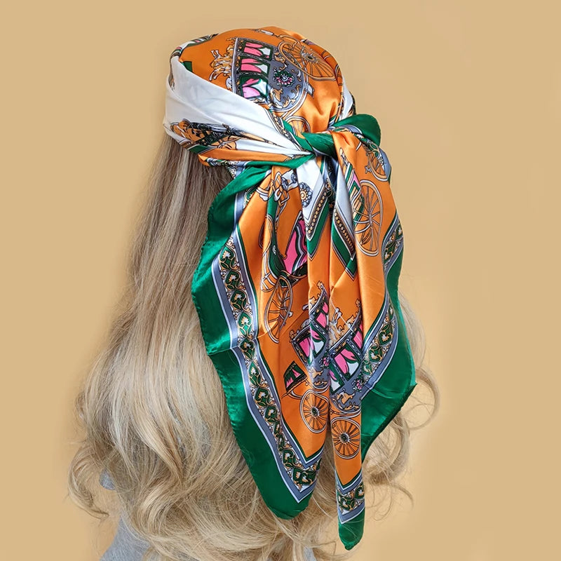 Retro Women Silk Scarf Bandanna Fashion Bohemian Pattern Square Hijab Lady Wrap Headband foulard muffler