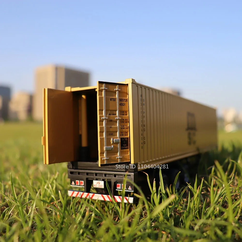 1:50 American Trailer Transport Vehicle Diecast Alloy Front End Container Truck Models Toys Sound Light Cars for Boys Xmas Gifts
