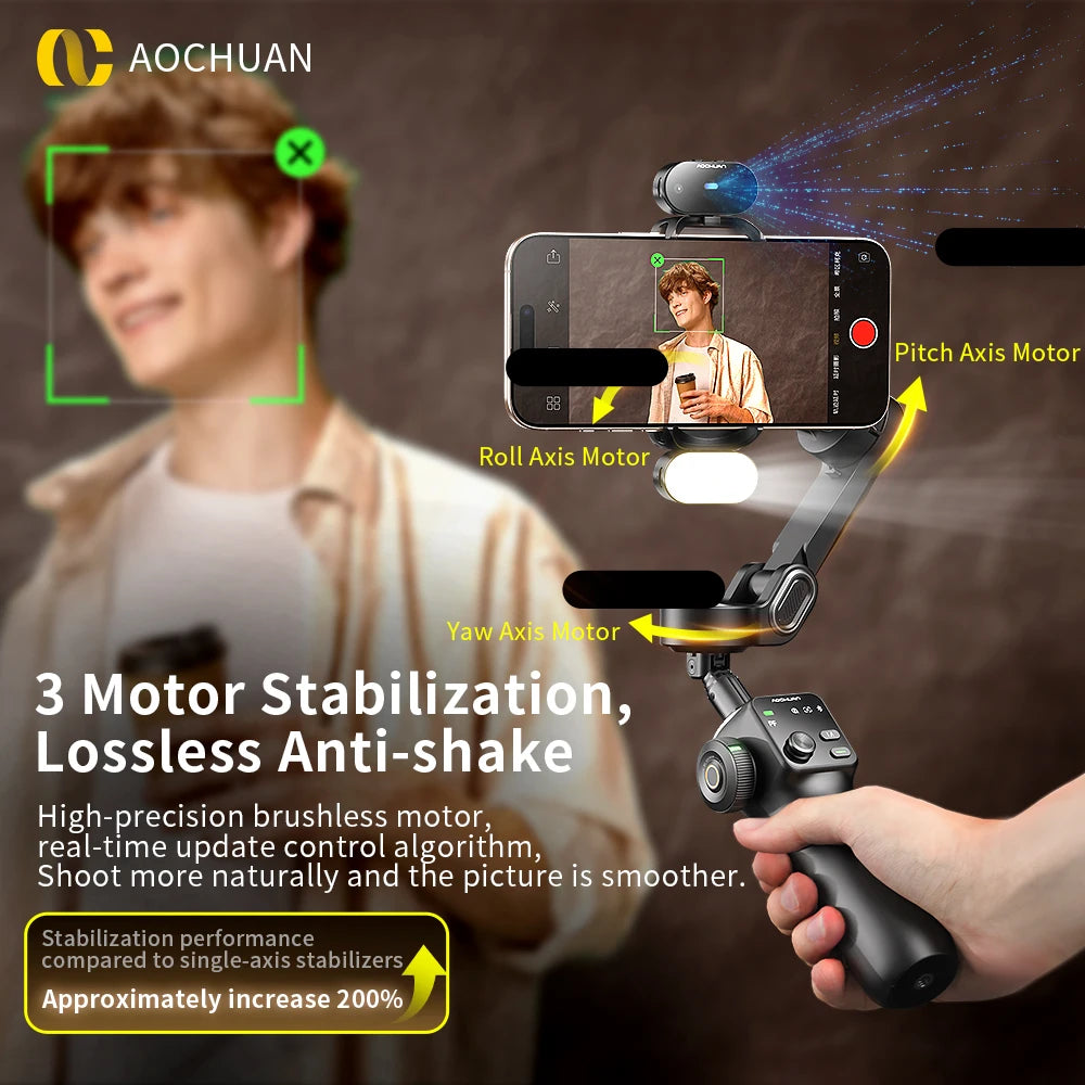 3-Axis Handheld Gimbal Phone Stabilizer with Extension Rod  8.0 Anti Shake Face Tracking for Phone Outdoor Shooting Vlog