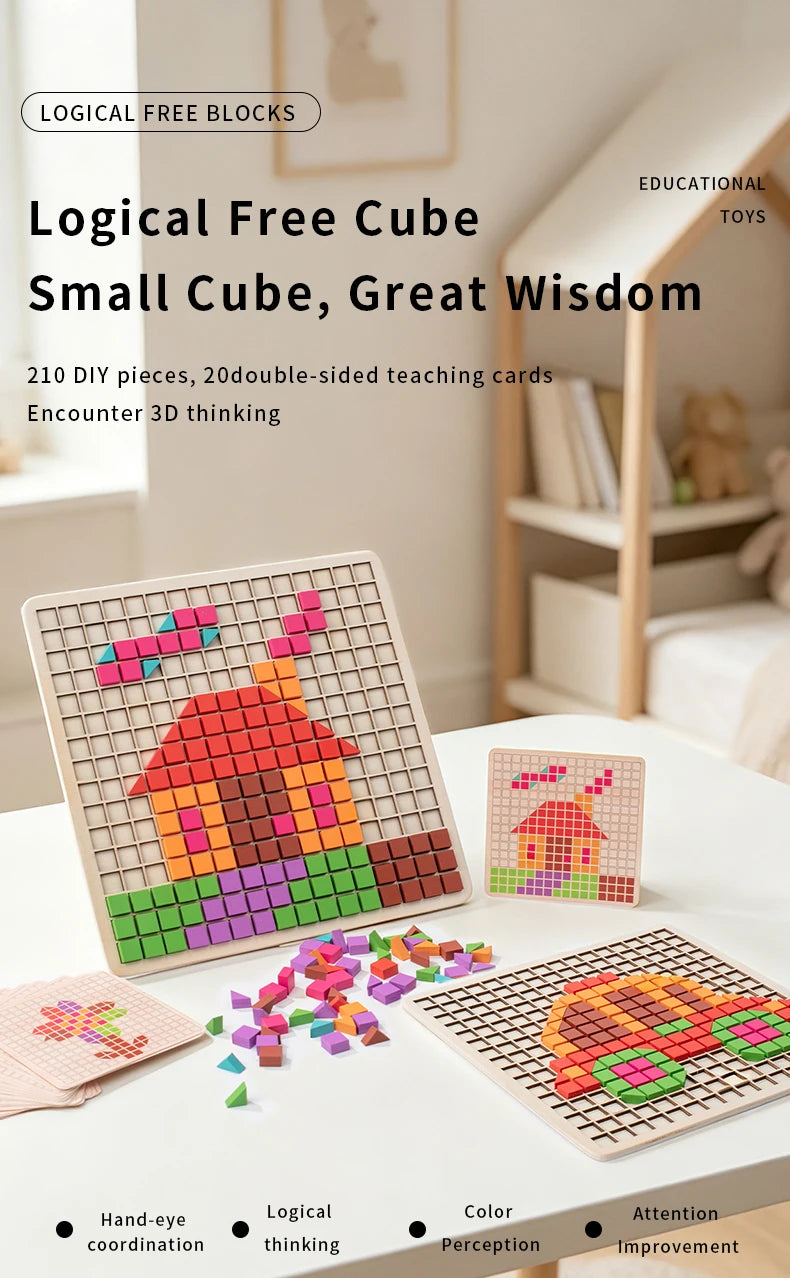 Wooden Pixel Mosaic Pattern Blocks Puzzle Game