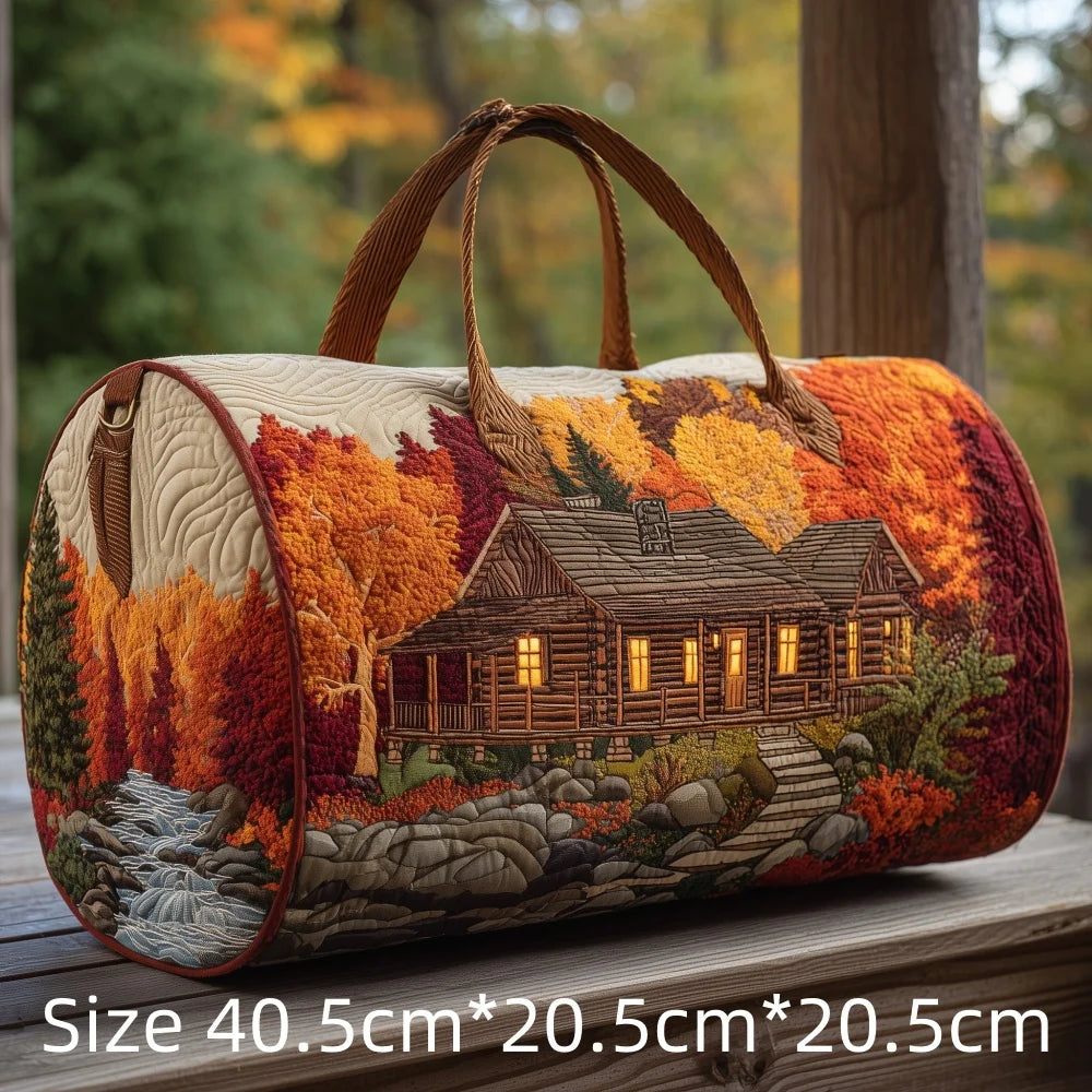 3D Print Quilted Duffle Bag Mountain Forest Lake Cabin Scenery Weekend Gym Overnight Bags Carryall Handbag Travel Camping Hiking
