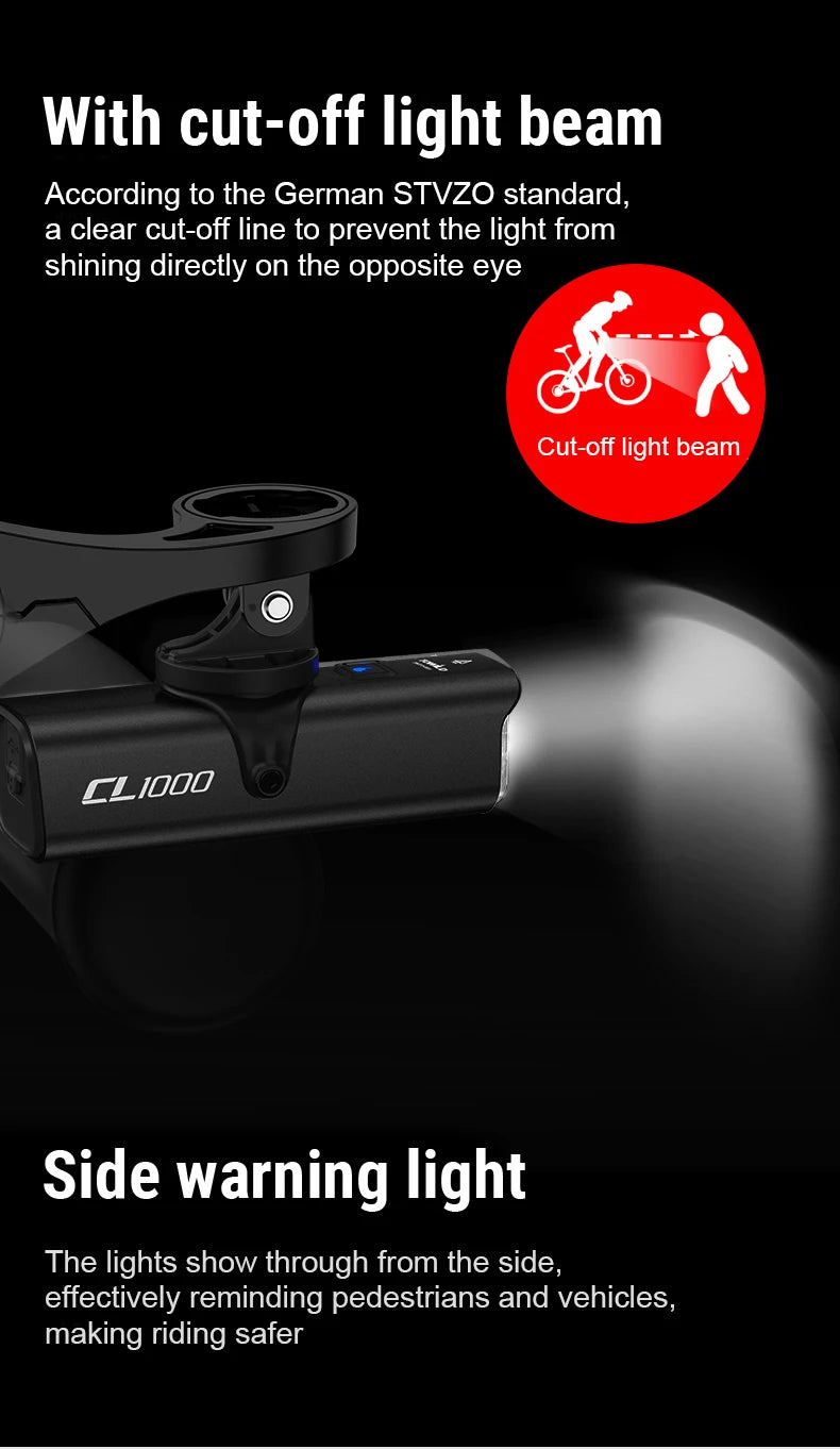 Bike Front Light IPX6 waterproof Rechargeable Bicycle Light 1000LM Cycling Headlight LED Flashlight MTB Bike Lamp