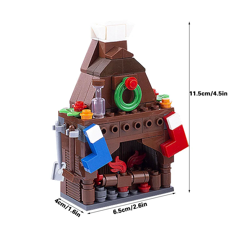 Christmas Village House Building Blocks Sleigh Reindeer Tree Present Car Wreath Fireplace Gingerbread Man Bricks Toys  Gift