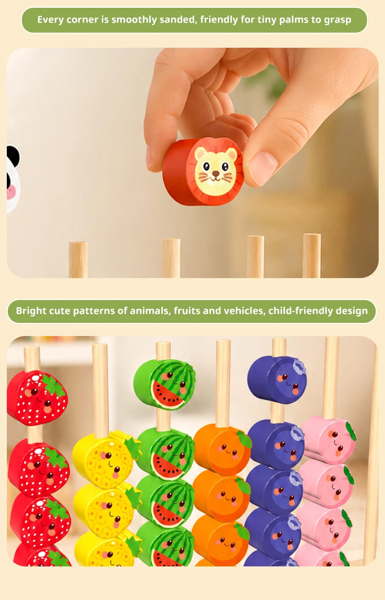Wooden Colour and Shape Matching Pillar Bead Puzzle