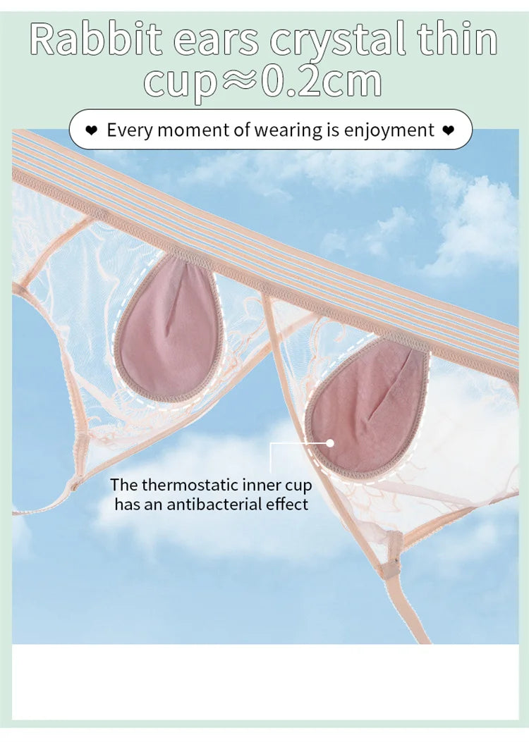 Women’s Lace Transparent Rabbit Ears Push-Up Bra – Soft, Thin, Wire-Free Bralette