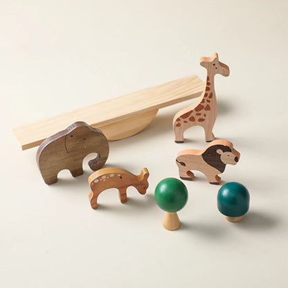 Wooden Forest Animals Balance Seesaw Toys Montessori Educational Toys Cartoon Animal Building Blocks Baby Puzzle Game Baby Gift