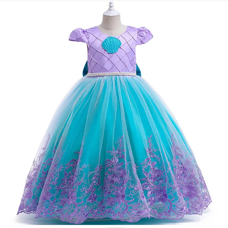 Girl Ariel The Little Mermaid Princess Dress Embroidery Children Vestidos Party Dresses Kids Halloween Cosplay Costume