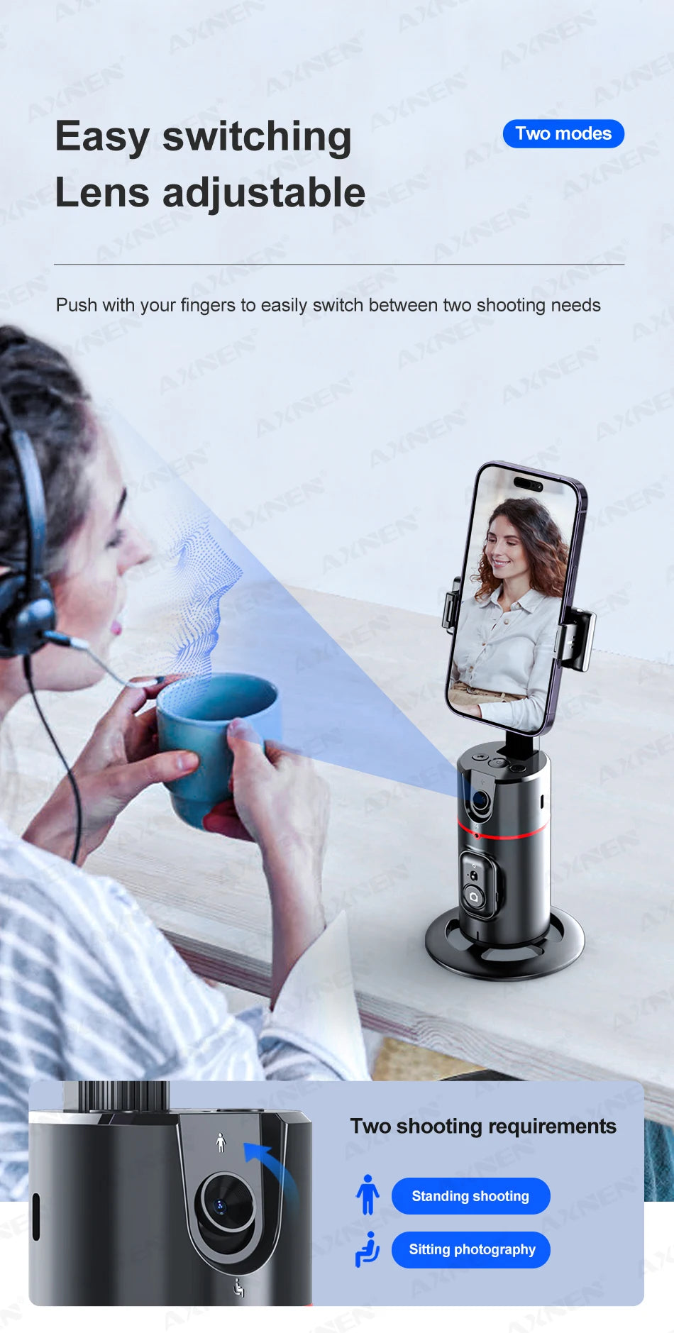 P02 360 Rotation Follow-up Gimbal Stabilizer Monopod Desktop Tracking Gimbal with Remote for Phone Live Photography
