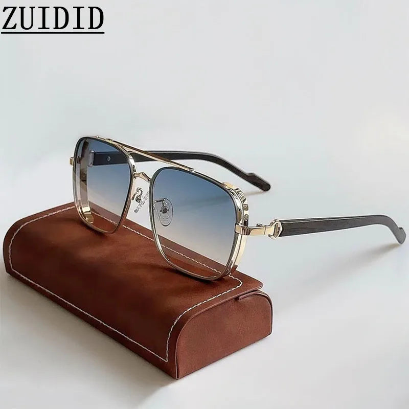Vintage Square Wooden Frame Sunglasses With UV400 Protection