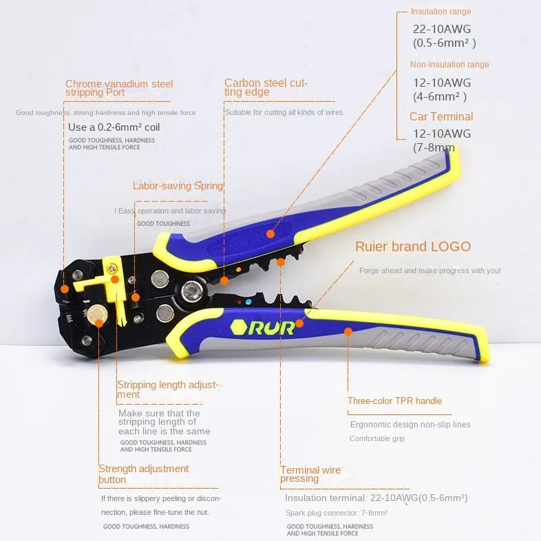 Handheld Wire Stripper Quick Copper Wire Stripping Tool Decrustation Plier Adjustable Electric Wire Cable Peel Electrician Cut