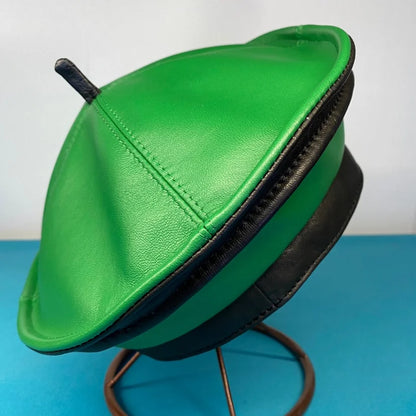 Spring/Winter 100% Real Leather Beret Hat Women Fashion European Pumpkin Painter Caps Female Rainbow Color Green Thin Boina