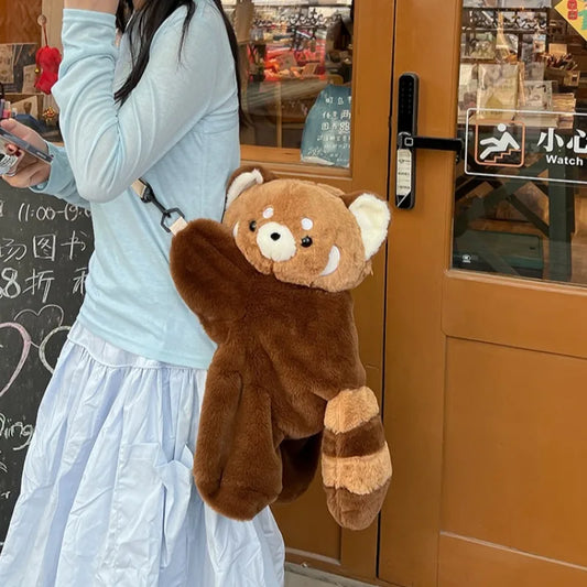Cute Red Panda Plush Backpack Soft Shoulder Bag