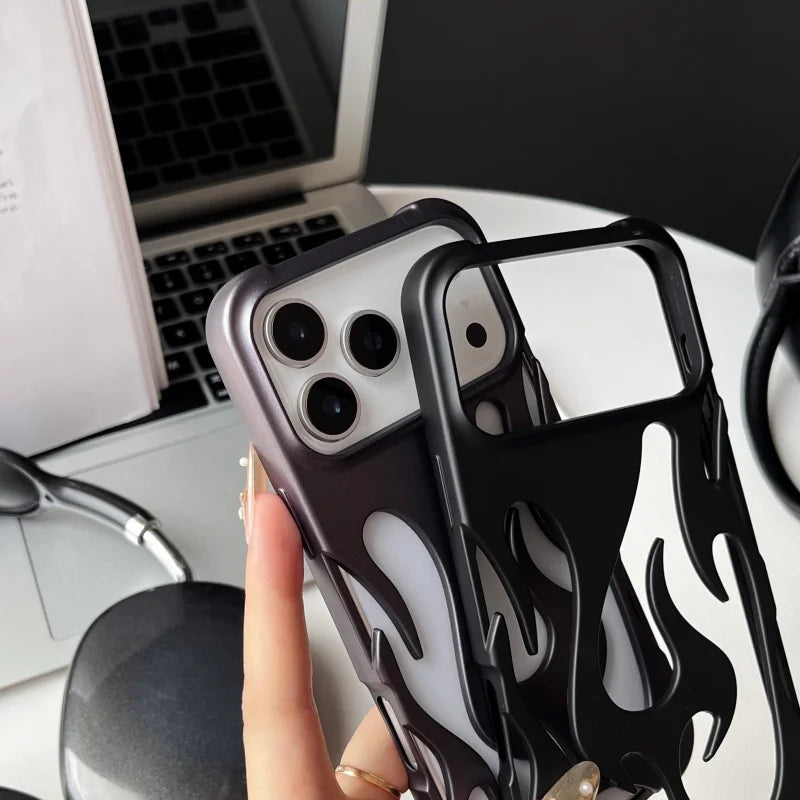 For iPhone 17 Pro Max Cases for iPhone 17 Pro Cover Plating Hollow Flame Pattern Silicone Shockproof Phone Case for iPhone17 Air
