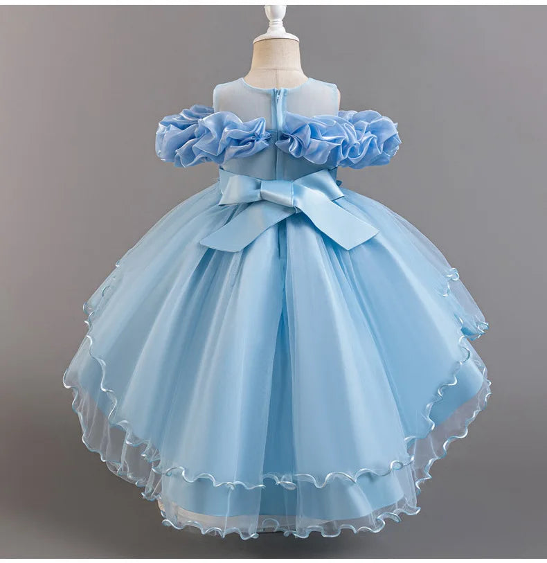 Luxury Off-Shoulder Gown with Train for Girls  Tulle Dress for Fashion Walk Show & Pageants