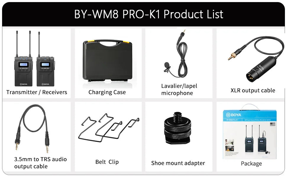 BY-WM8 PRO UHF Wireless Lavalier Lapel Microphone for iPhone Android DSLR Cameras PC Computer Interview Youtube Streaming