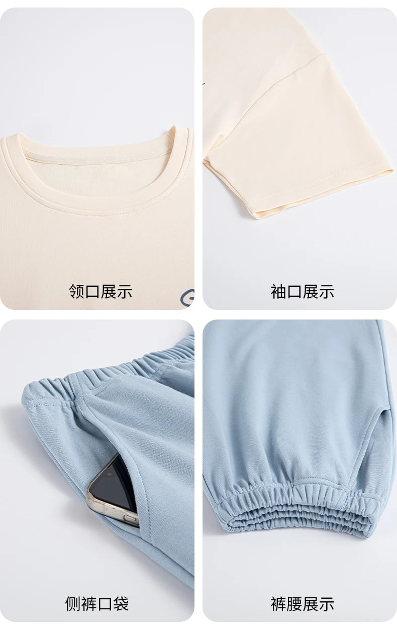 2-Pcs Women’s Cotton Pajama Set – Breathable Short Sleeve Summer Sleepwear with Cute Prints