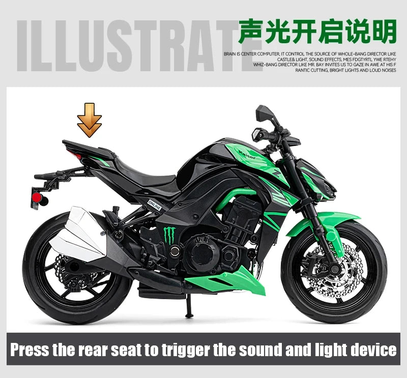 Diecast Kawasaki Ninja Z1000 Sports Motorcycle Model 1 to 12 Scale