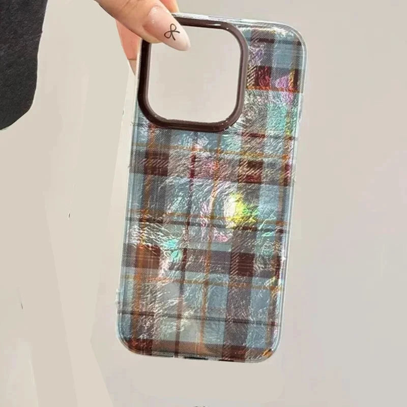 Dopamine Color Block Match Plaid Phone Case For iPhone 17 16 15 14 16E Grid Label Matte Cover