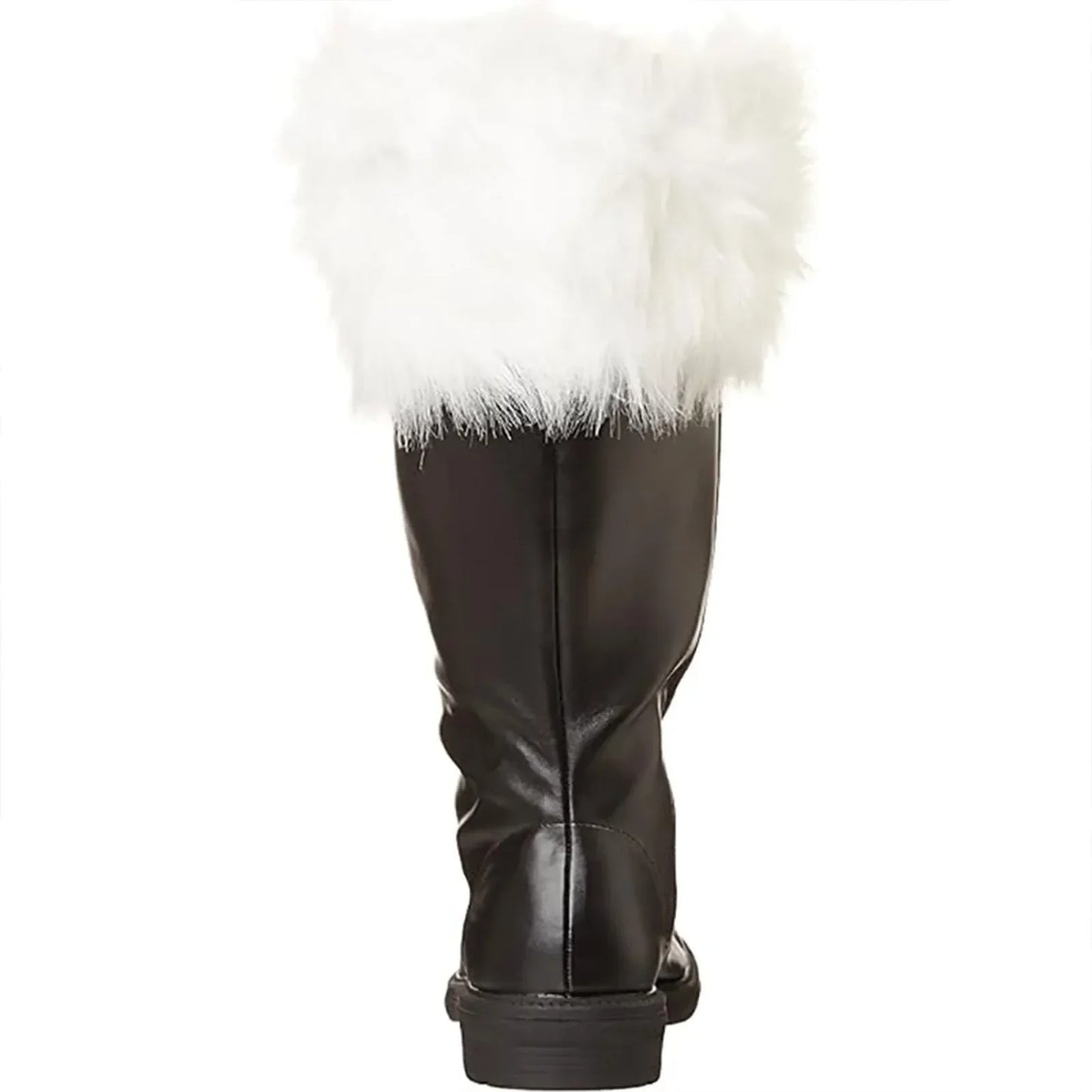 Christmas Santa Claus Boots Cosplay Black Leather Shoes White Plush Cuffs Foot Halloween Christmas Winter Boots