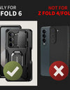 for Z Fold 6 Case with Ring Stand Built-in S Pen Holder & Glass Screen Protector with Slide Camera Cover Belt Clip Black