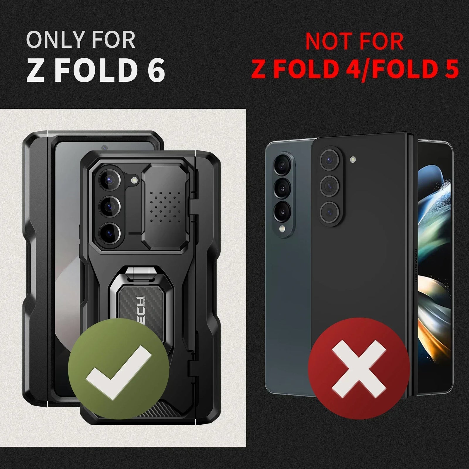 for Z Fold 6 Case with Ring Stand Built-in S Pen Holder & Glass Screen Protector with Slide Camera Cover Belt Clip Black