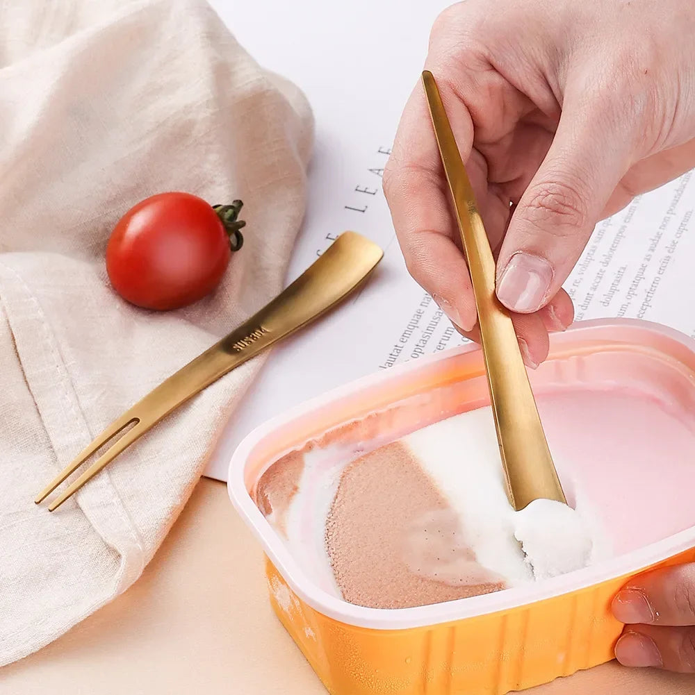 2in1 Fruit Fork 304 Stainless Steel Dessert Fork Food-grade Mixing Spoon Mini Fruit Stick Perfect for Cake Fish Coffee Ice Cream