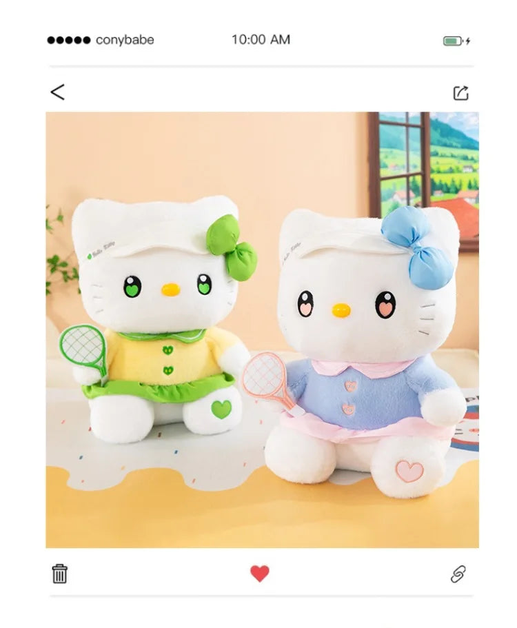 Cute Cat Character Tennis Theme Plush Stuffed Doll Toy