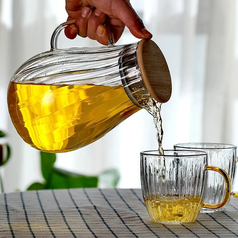 Large Capacity 1700ml Vertical Stripes Glass Water Pitcher
