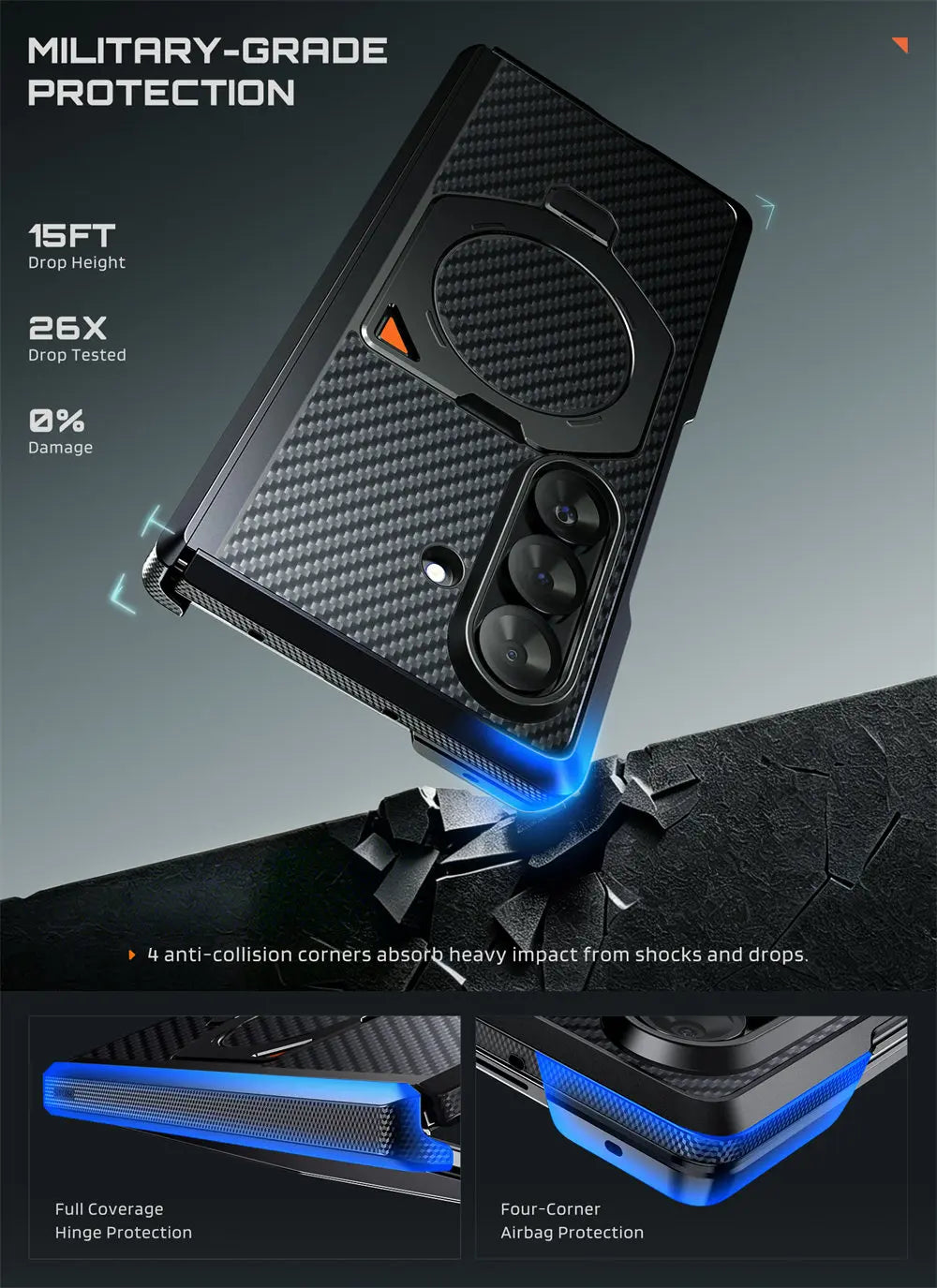 Full Body Rugged Phone Case with Magnetic Rotating Stand and Two Screen Protectors for Samsung Galaxy Z Fold 7 and Z Fold 8 Ultra