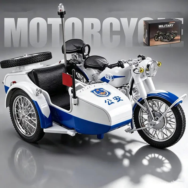 Diecast Retro Military Sidecar Motorcycle Model 1 to 10 Scale