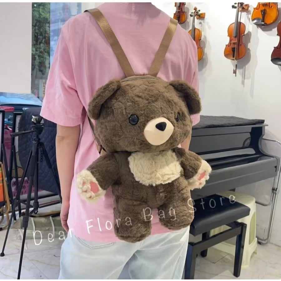 Y2K Cute Brown Bear Plush Backpack Soft Shoulder Bag